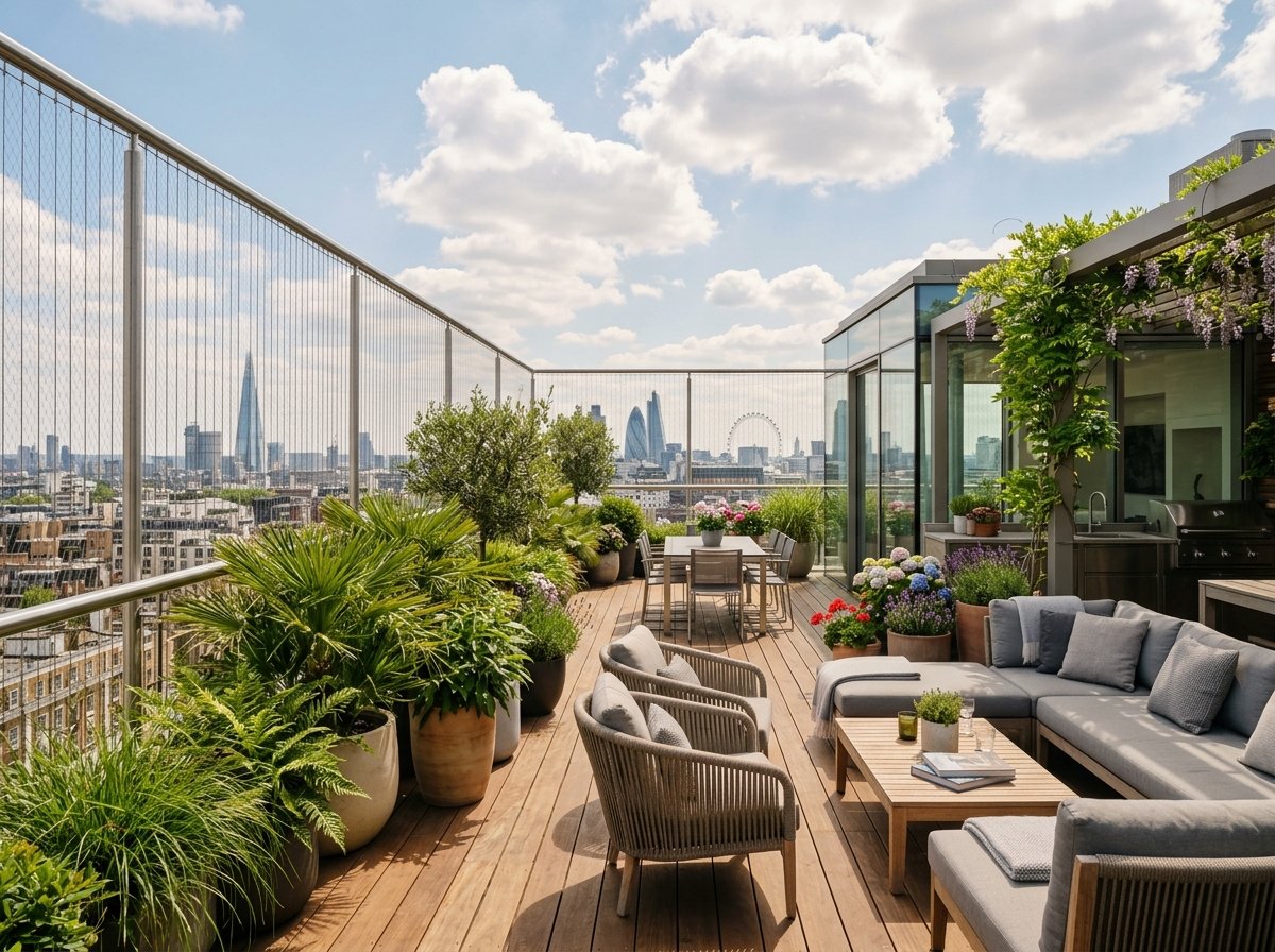 Rooftop swimming pool and lounge deck perimeter safety